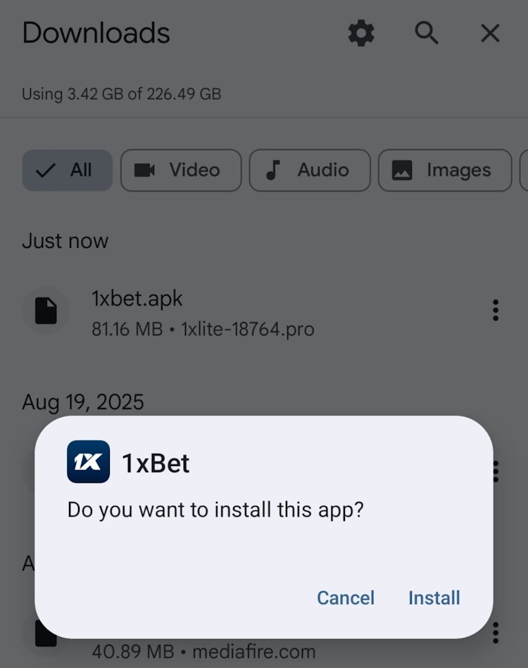 تثبيت ملف apk برنامج 1xbet للاندرويد