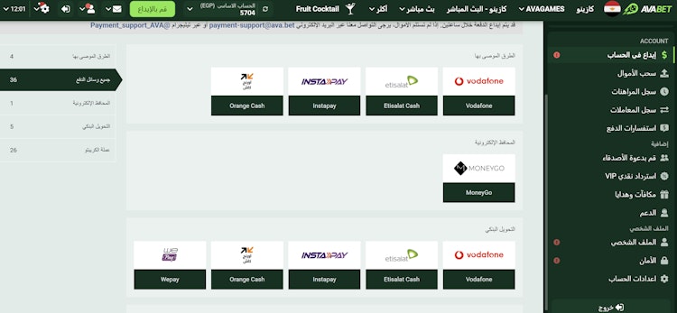 طرق الدفع في avabet مصر