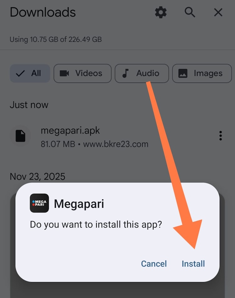 تثبيت تطبيق Megapari موبايل