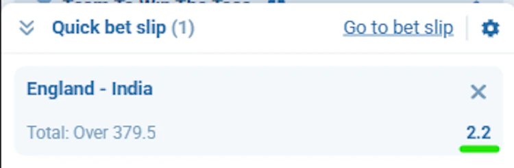 1xBet cricket bet slip