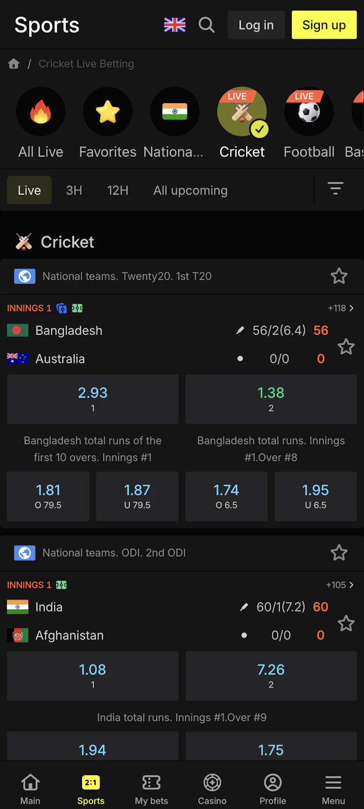 Parimatch cricket betting