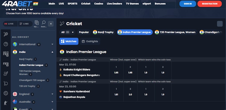 4rabet IPL betting site