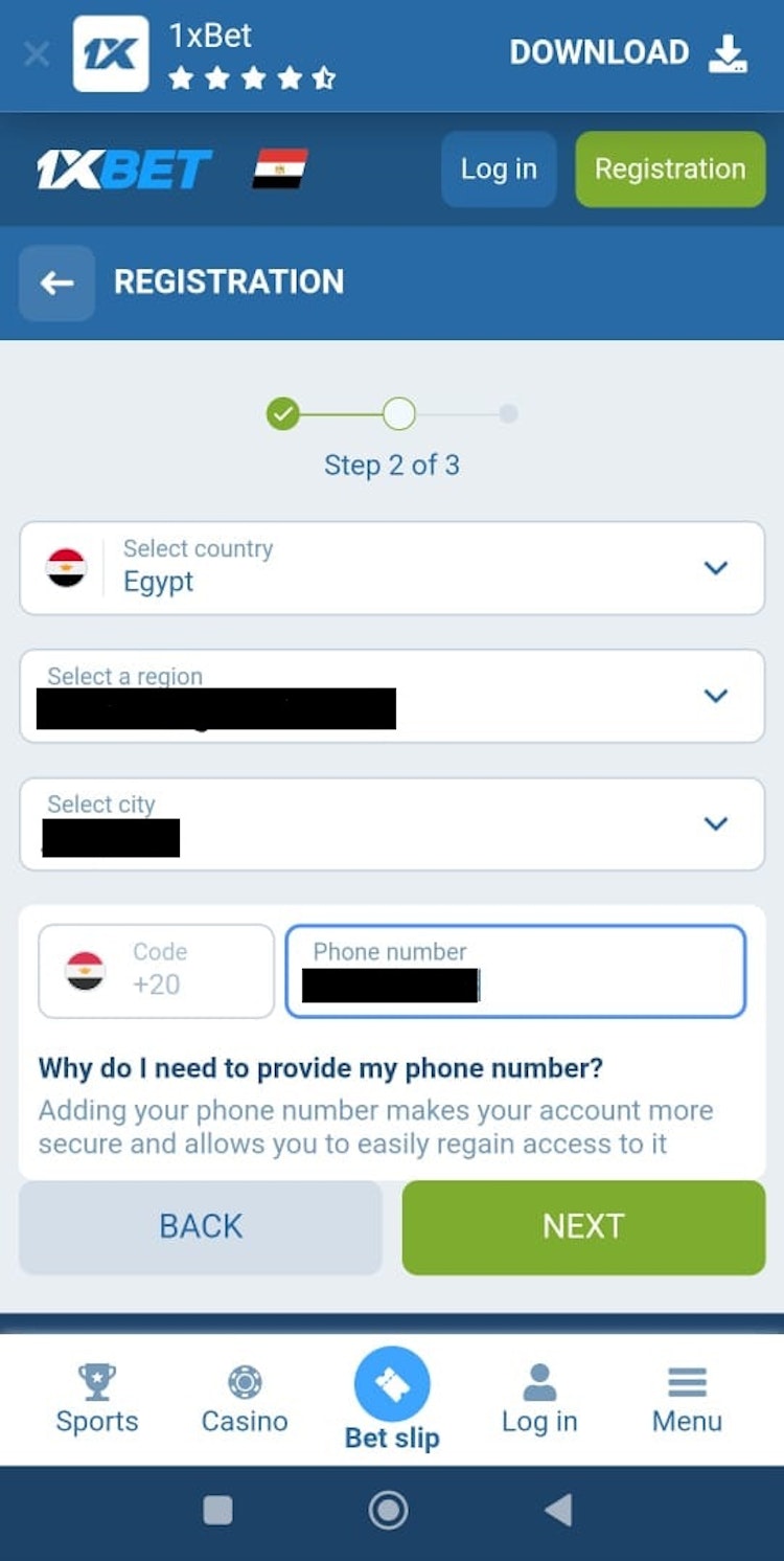الاشتراك في 1xbet مصر
