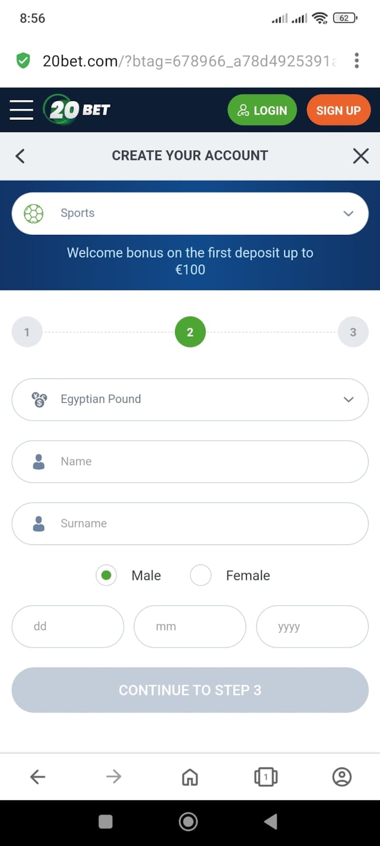 التسجيل في 20bet مصر