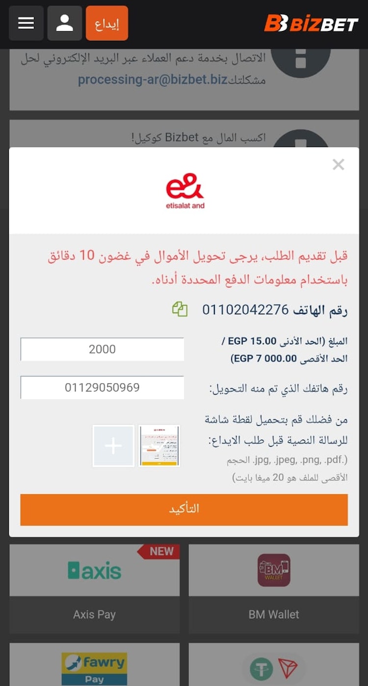 الايداع في bizbet مصر