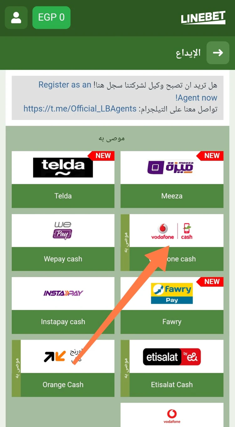 ايداع linebet فودافون كاش 