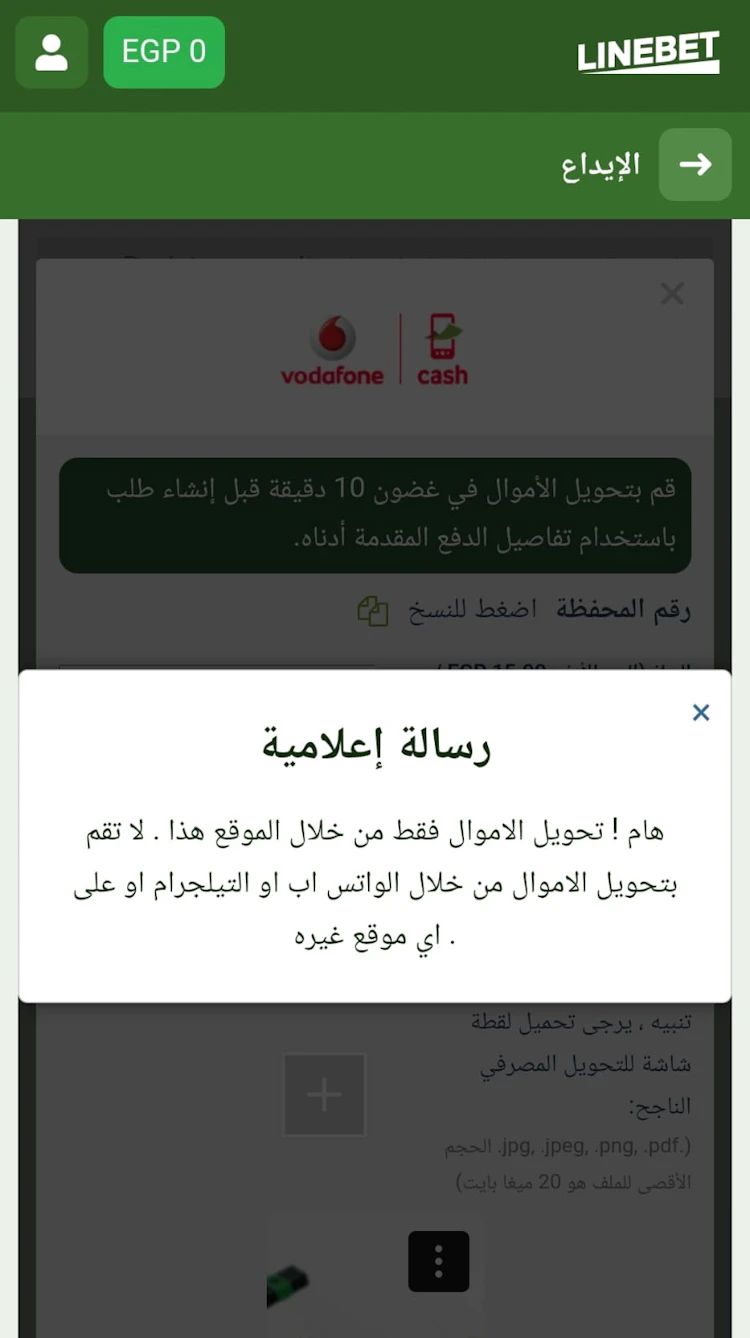 تحذير الدفع من خلال موقع Linebet فقط 