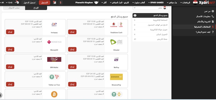 طرق الدفع في xparibet مصر