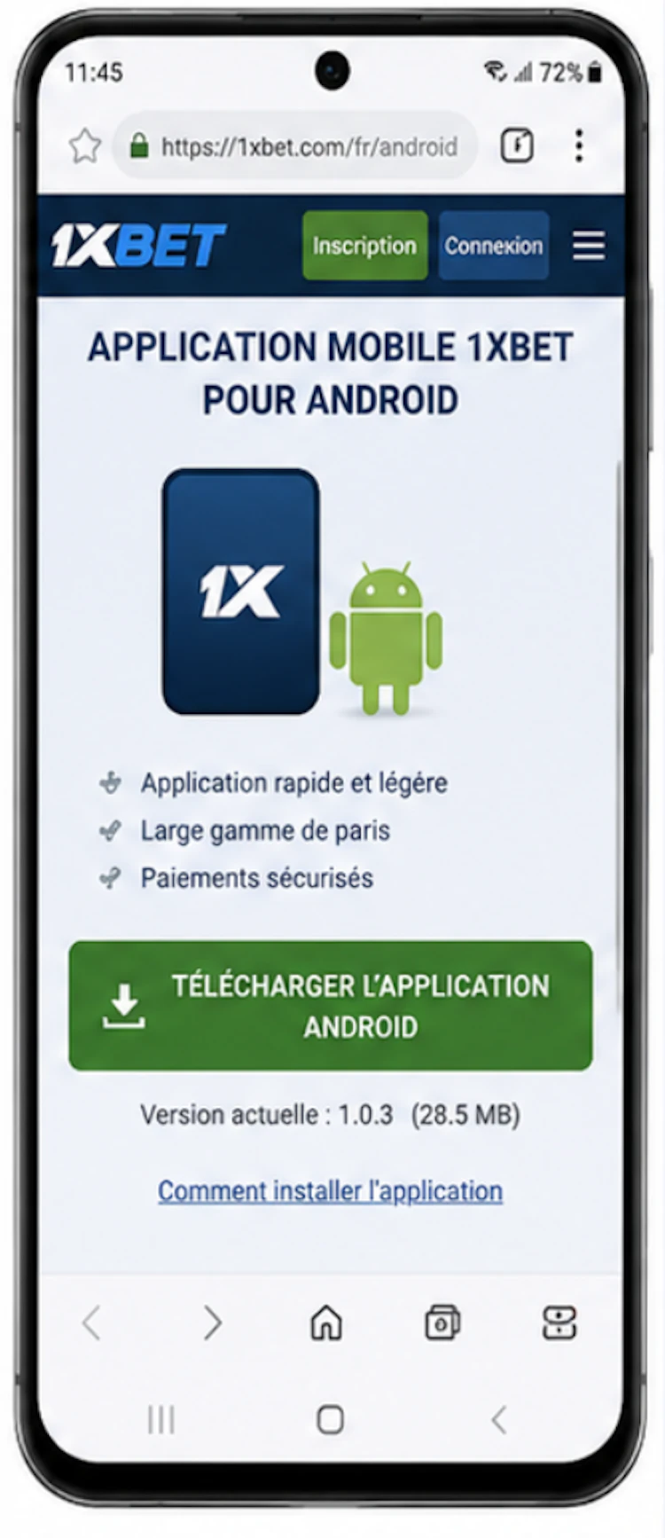 installation de app 1xbet android