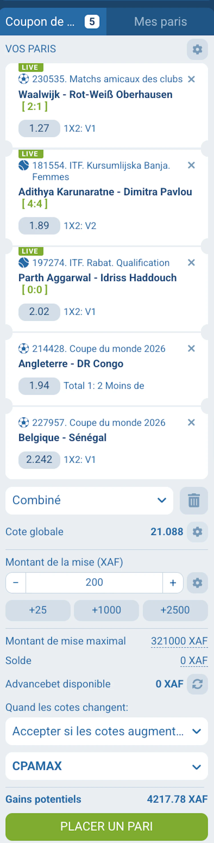 paris combinés sur 1xbet