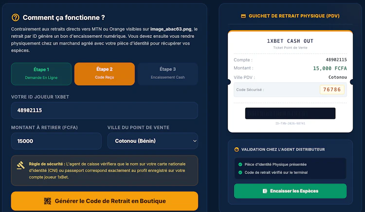 retrait 1xbet par id