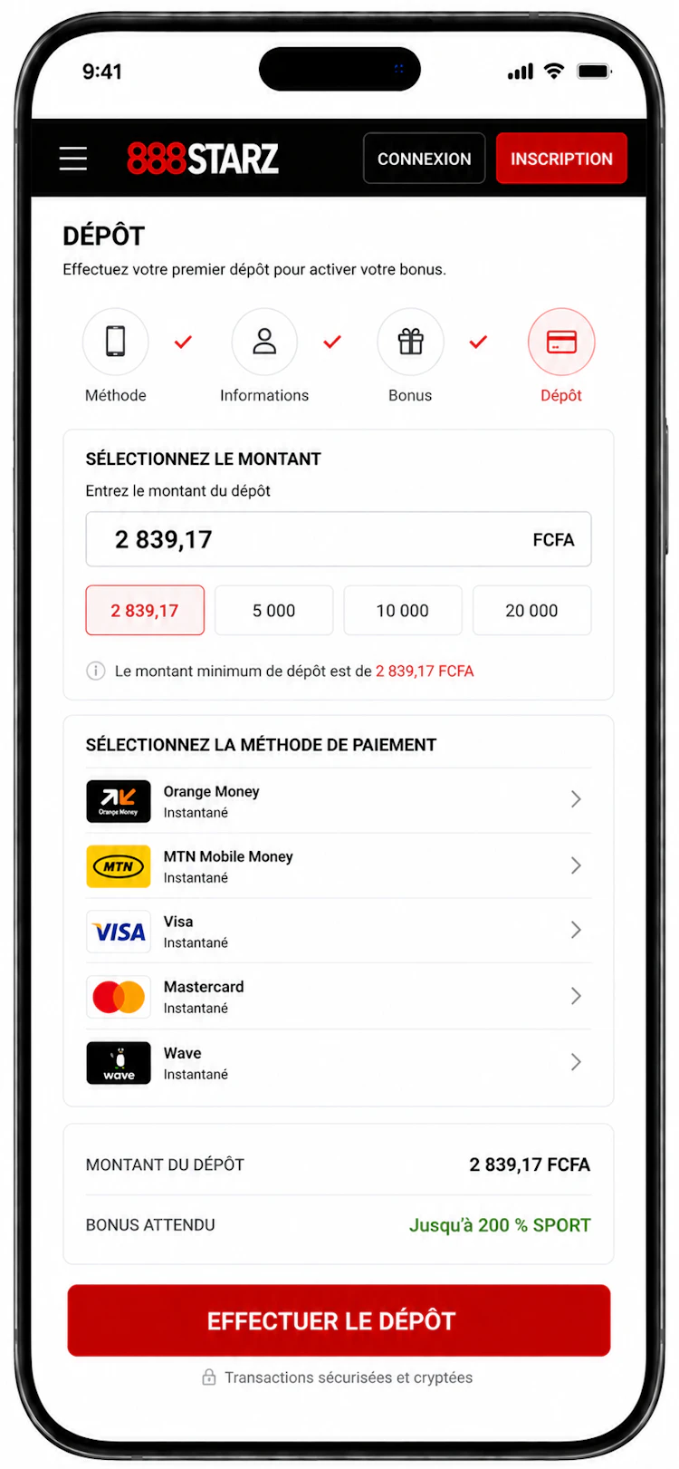 888starz comment faire un depot