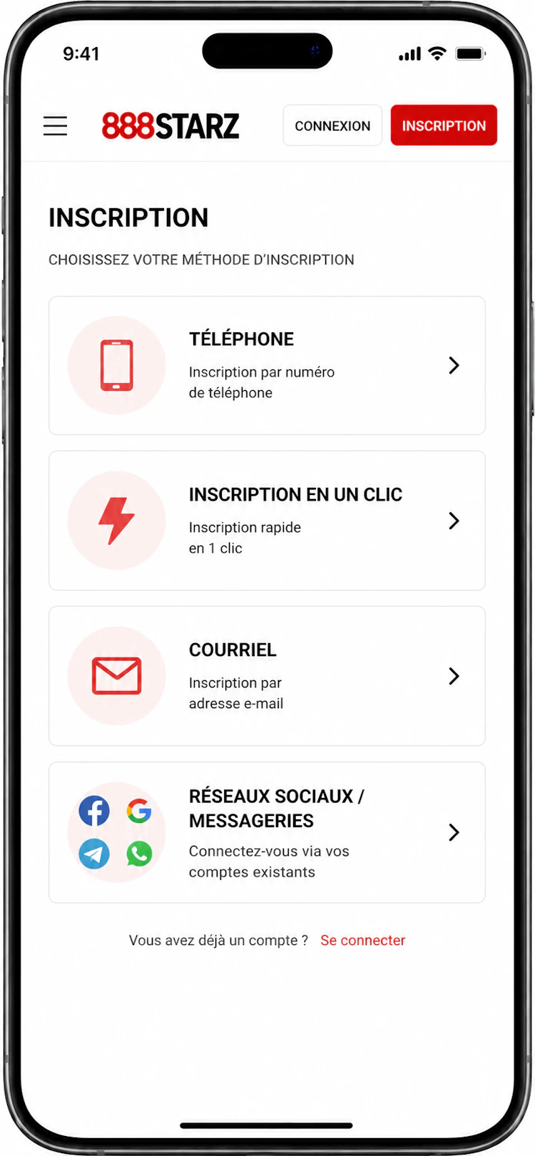 modes d'inscription 888starz