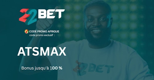 Code Promo 22Bet 2026 - Bonus de 100 % sur Sport et Casino header image