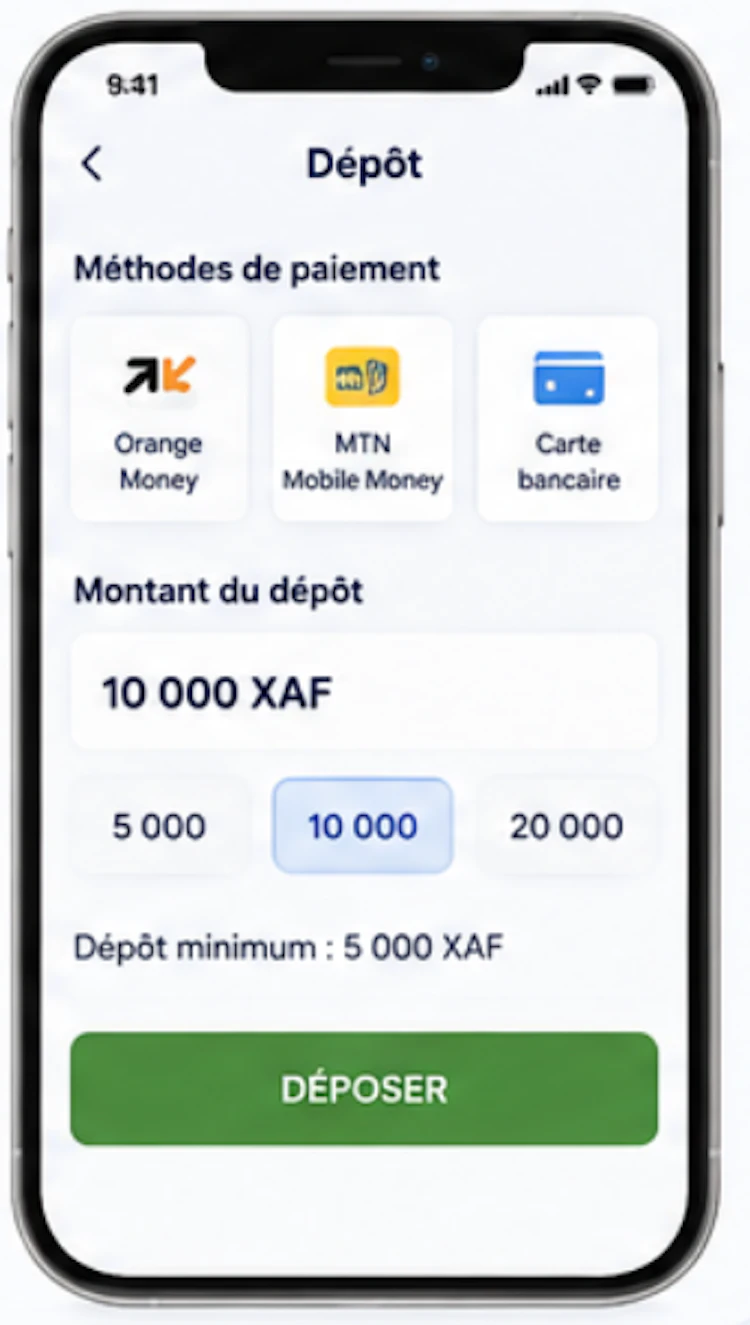 [Écran de dépôt affichant le montant minimum requis pour le bonus]