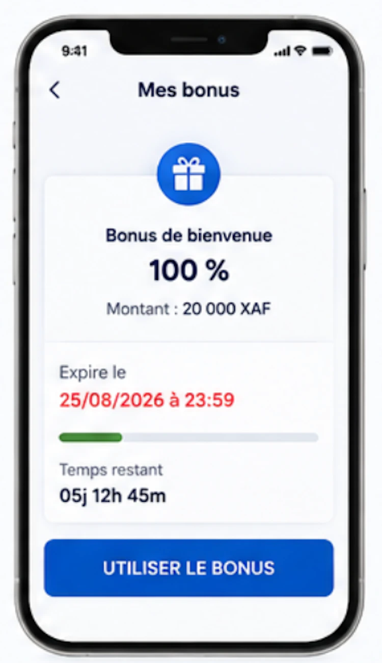 Écran du compte affichant le bonus et sa date d’expiration
