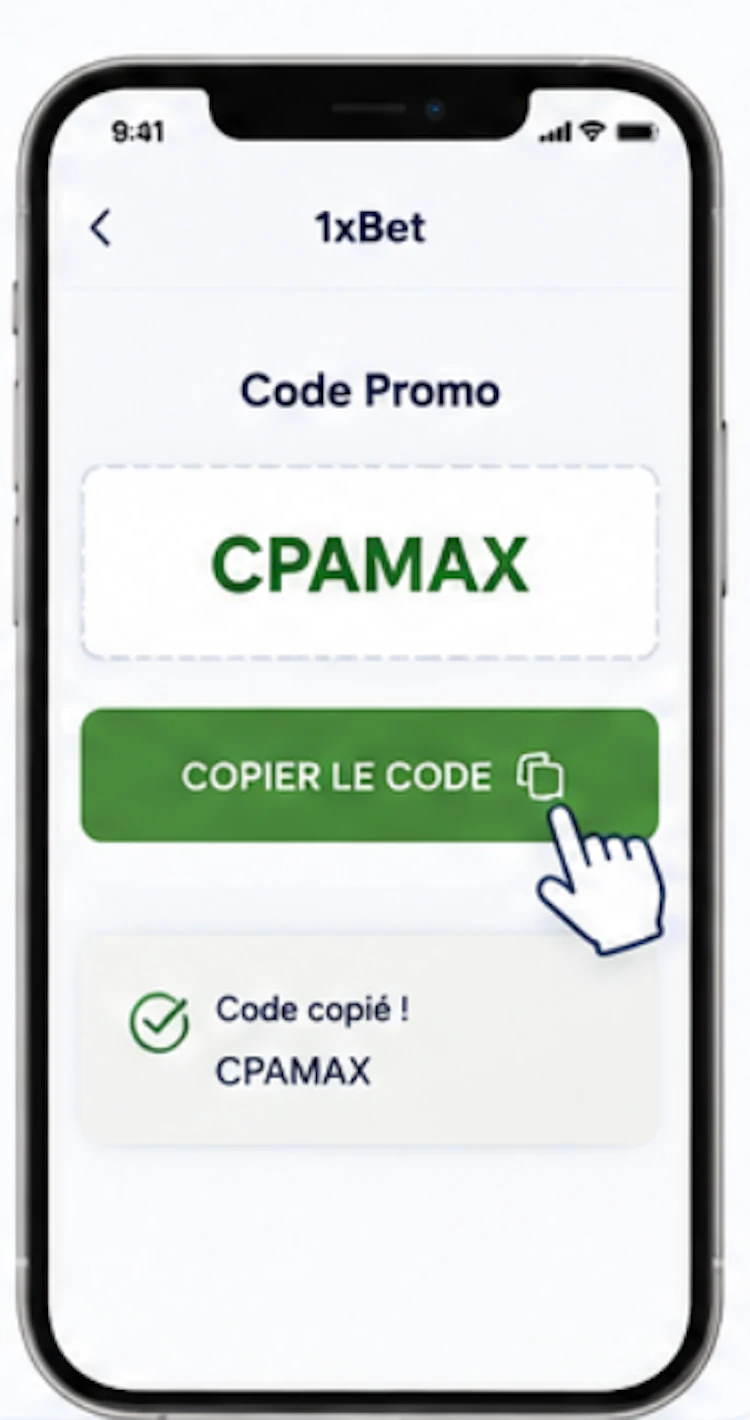 Écran affichant un code promo avec une option pour le copier