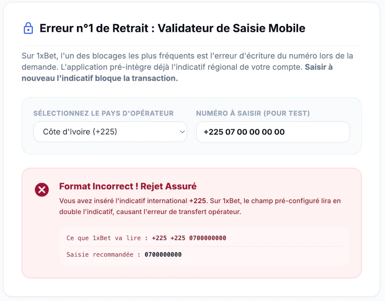 Problème de retrait 1xBet