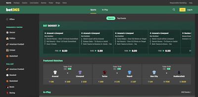 Bet365 home page screenshot