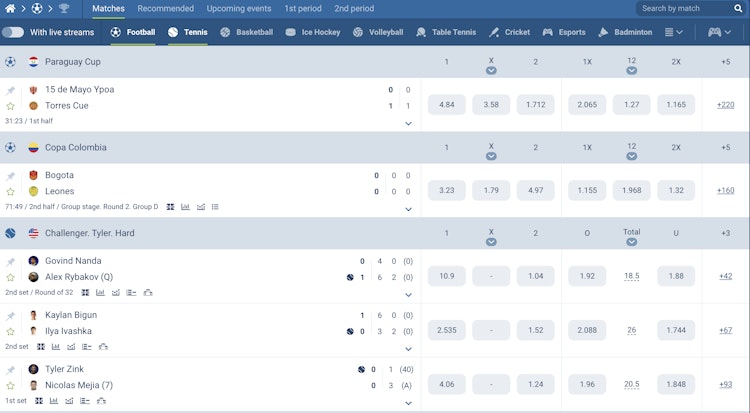 مثال على أسواق 1xBet