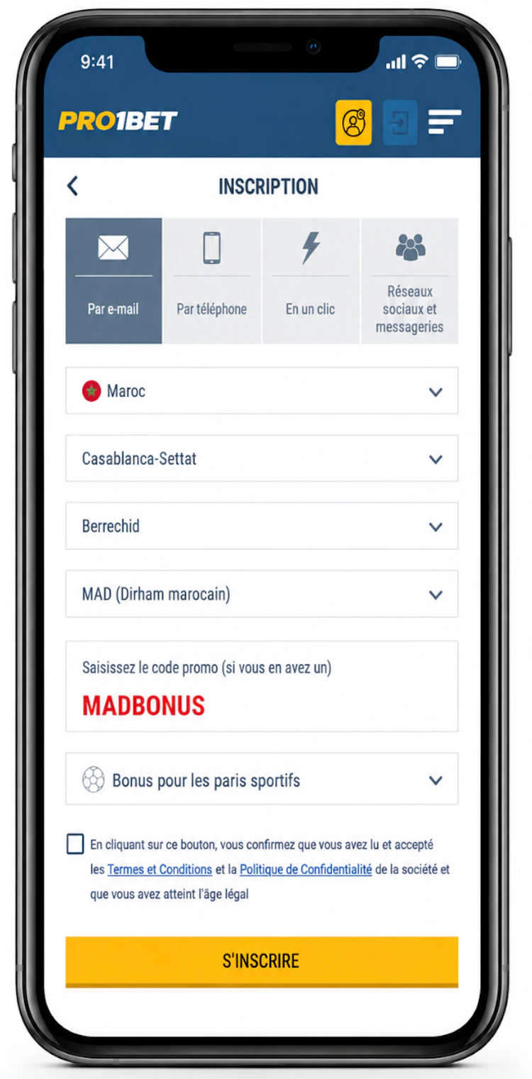 Code promo Pro1Bet au maroc MADBONUS