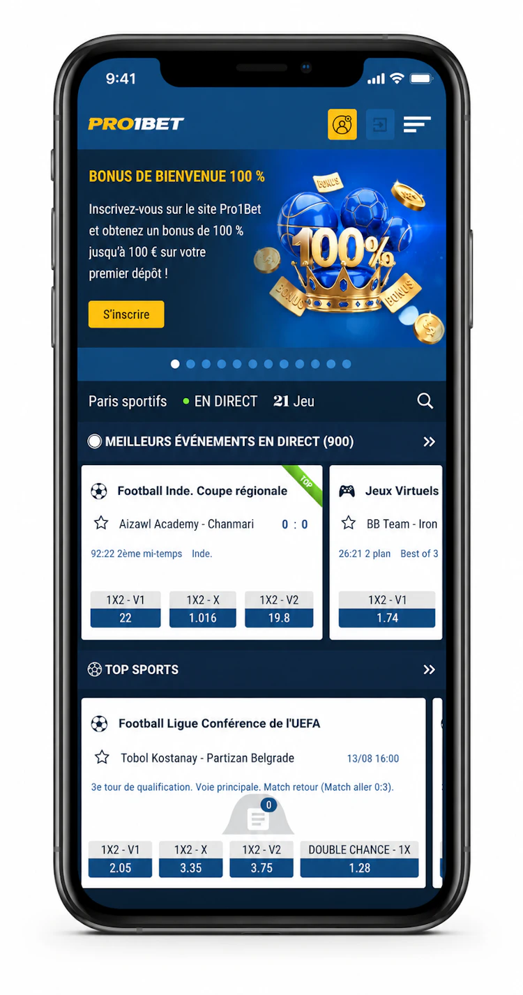 le site officiel pro1bet à s'inscrire