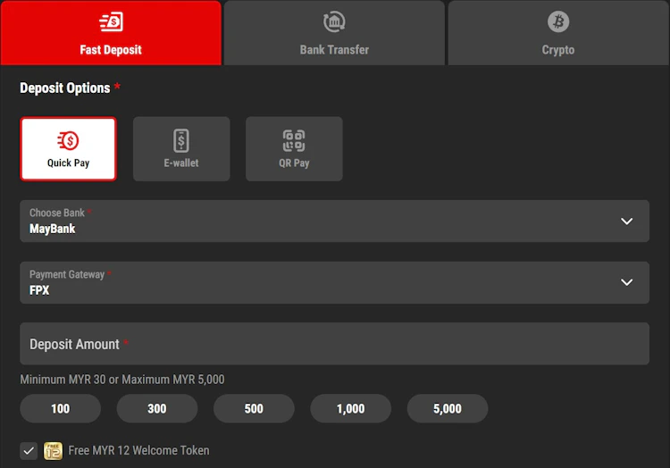 12Play Malaysia Fast Deposit Methods