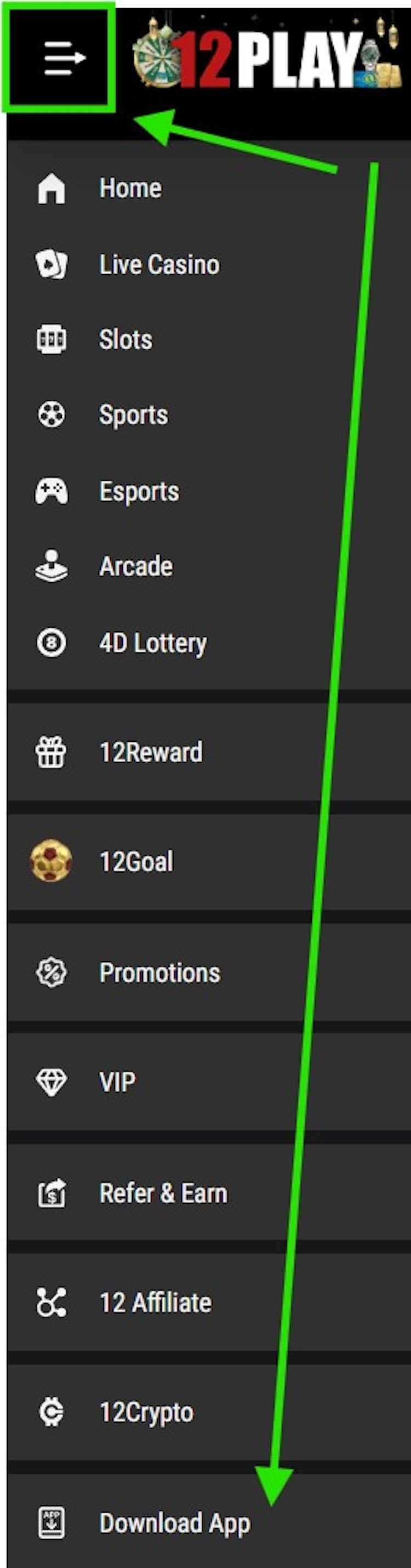 12Play App Download in the Menu