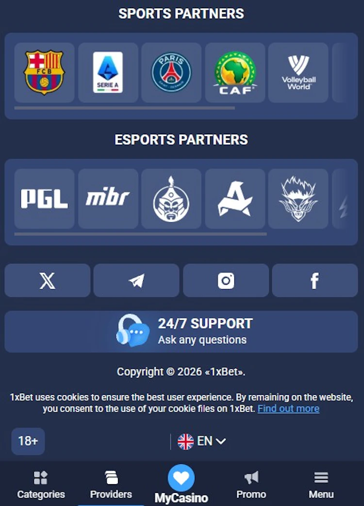 Website footer showing sports and esports partner logos