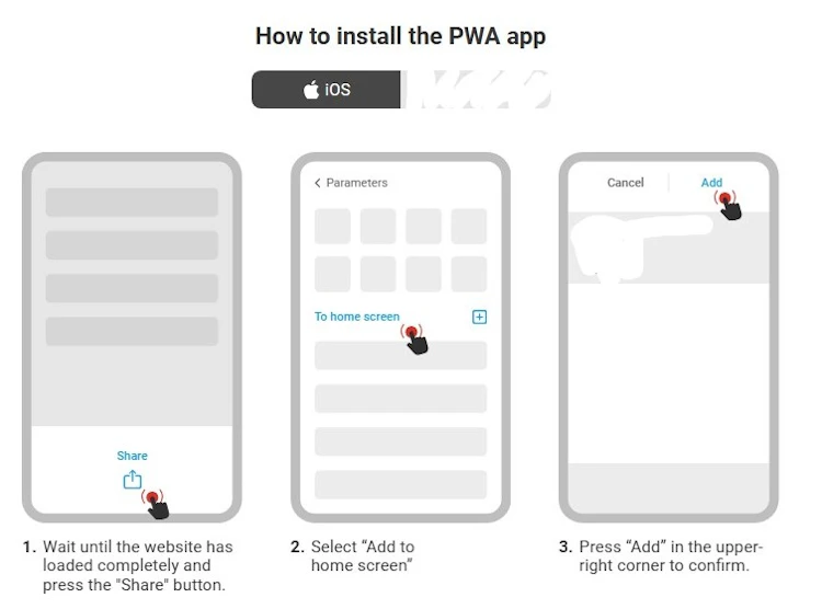 Three-step guide to installing the PWA on iOS
