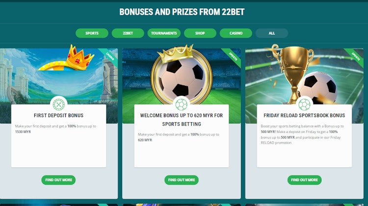 22Bet Malaysia Bonuses