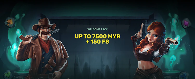 22Bet Malaysia casino welcome pack banner showing up to 7500 MYR plus 150 free spins