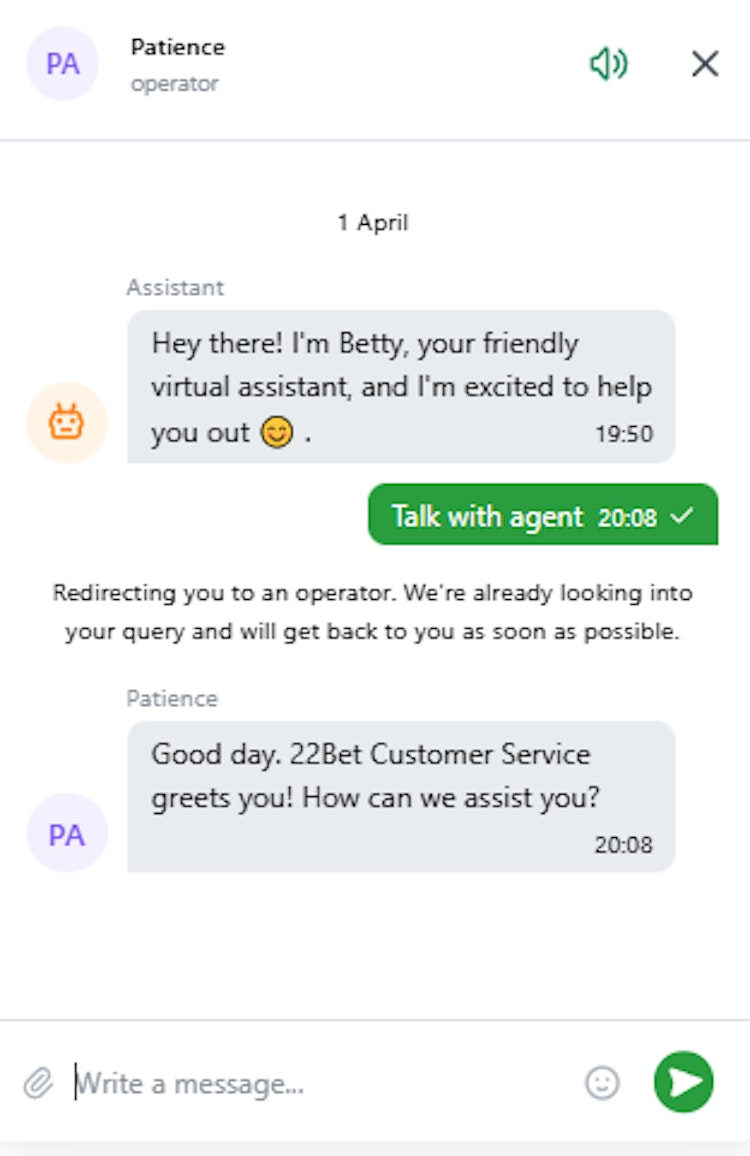 22Bet Malaysia has Live-Chat available