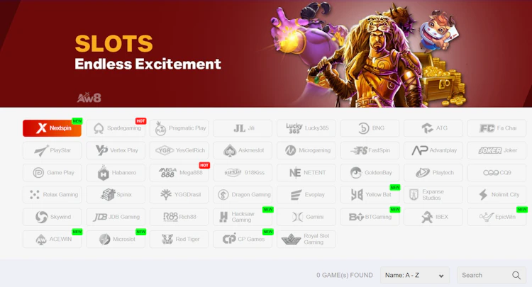 The slot provider list with 45 studios including Pragmatic Play, Jili, Spadegaming, Mega888, 918Kiss, Hacksaw Gaming and Nolimit City