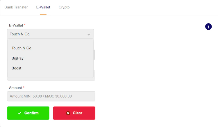 AW8 e-wallet withdrawal options with Touch N Go, BigPay and Boost