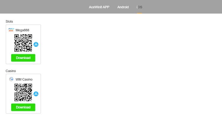 AW8 iOS apps for Mega888 and WM Casino