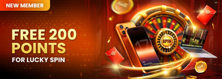AW8 lucky spin welcome bonus giving 200 free points to new members