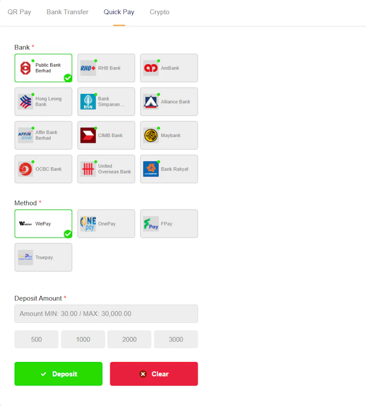 AW8 quick pay deposit with 12 Malaysian banks