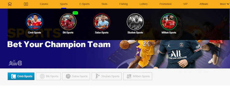 AW8 sports betting platforms including CMD, BTI, Saba, Sbobet and M9bet