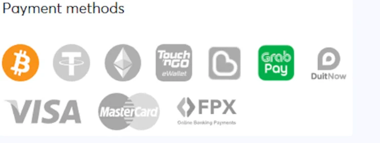 Supported payment icons on BK8 including GrabPay, Touch 'n Go, DuitNow, crypto, and local bank transfers