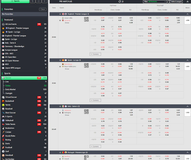 BTI sportsbook overview on AW8 with EPL and La Liga markets
