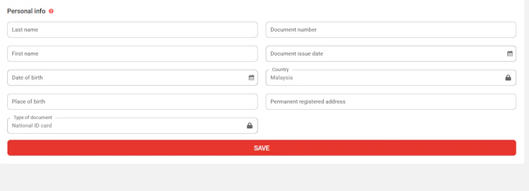 The personal Megapari info form requiring National ID card details for Malaysian accounts