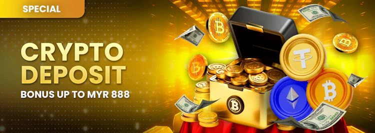 Crypto deposit bonus banner offering up to RM 888