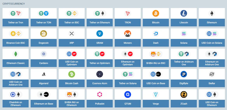 1xBet cryptocurrency withdrawal options showing 40 coins including Tether across seven networks