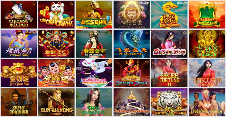 Dafabet slot library showing Asian-themed slots from Playtech and Quickspin
