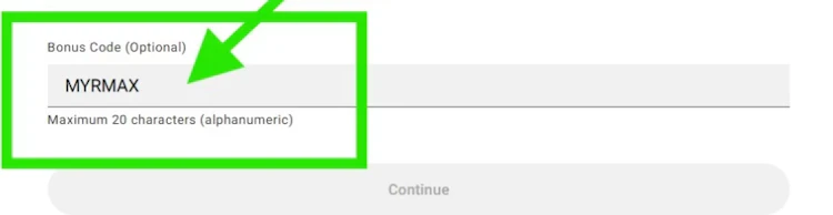 Close-up of the Dafabet Bonus Code field with MYRMAX entered