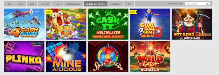 Dafabet arcade and scratch card games including Plinko, Mines and Spin A Win