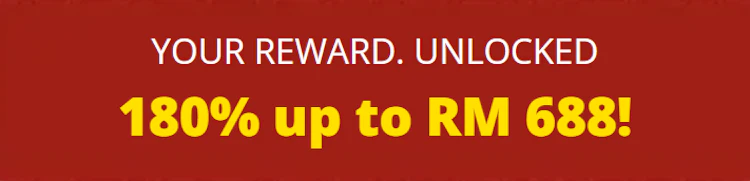 Dafabet reward unlocked banner showing 180% up to RM 688