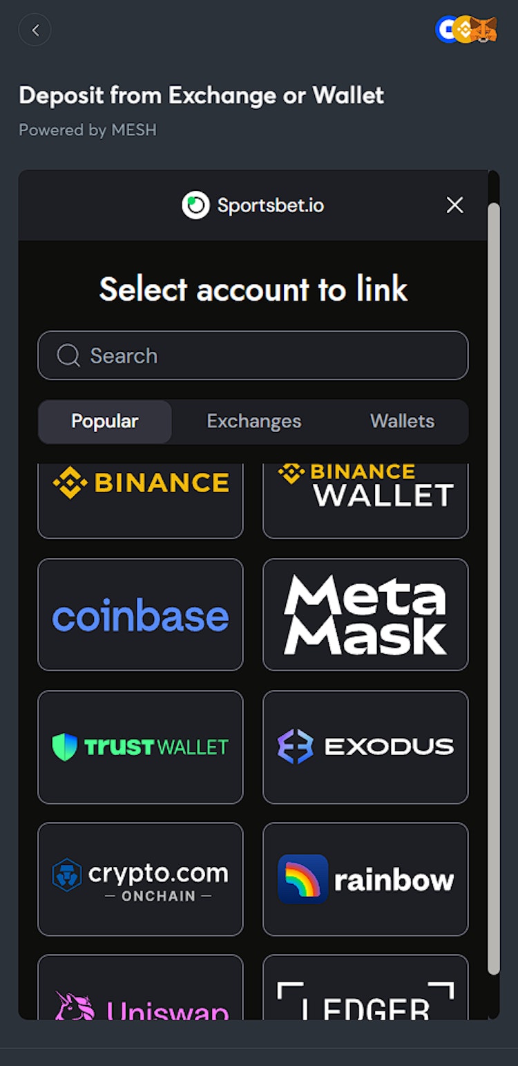 Connect you cryptowallet directly to sportsbet.io to bet with cryptocurrency