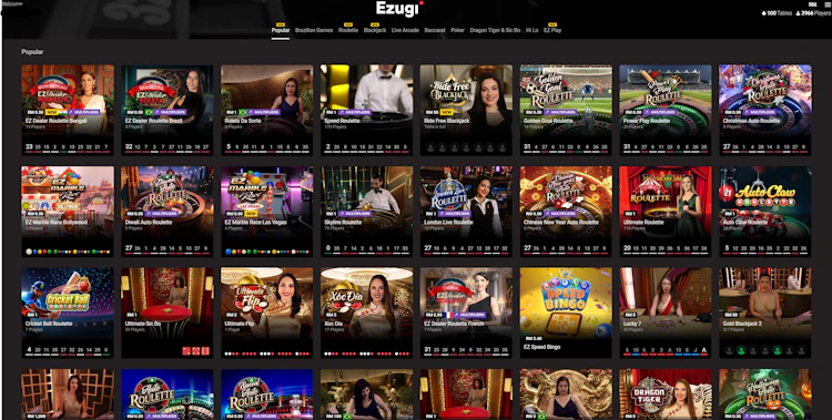 Ezugi live casino lobby on UEA8 with RM0.50 roulette tables